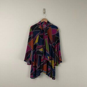 IC by Connie K Bell Sleeve Geometric Knit Tie Neck Tunic Size Large